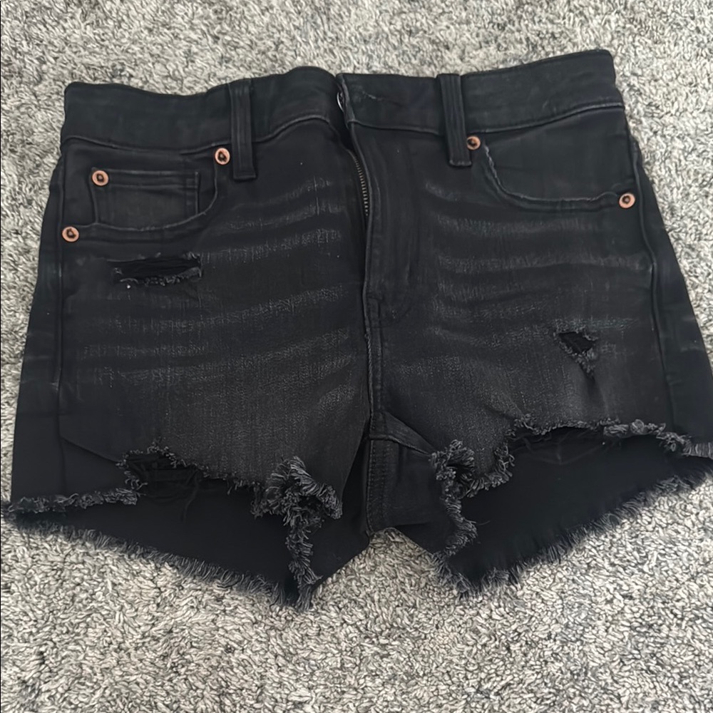 American Eagle Black Jean Shorts Distressed Hem